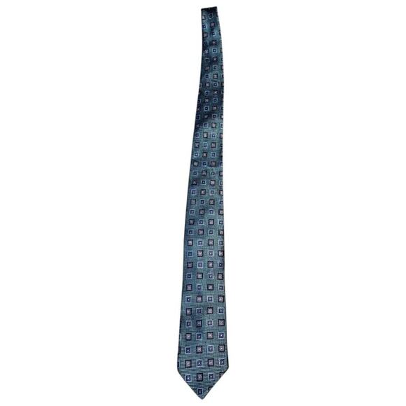 Bruno Piattelli Silk Tie – One Size – Teal/Aqua with Navy Squares Dark Academia - Picture 1 of 3